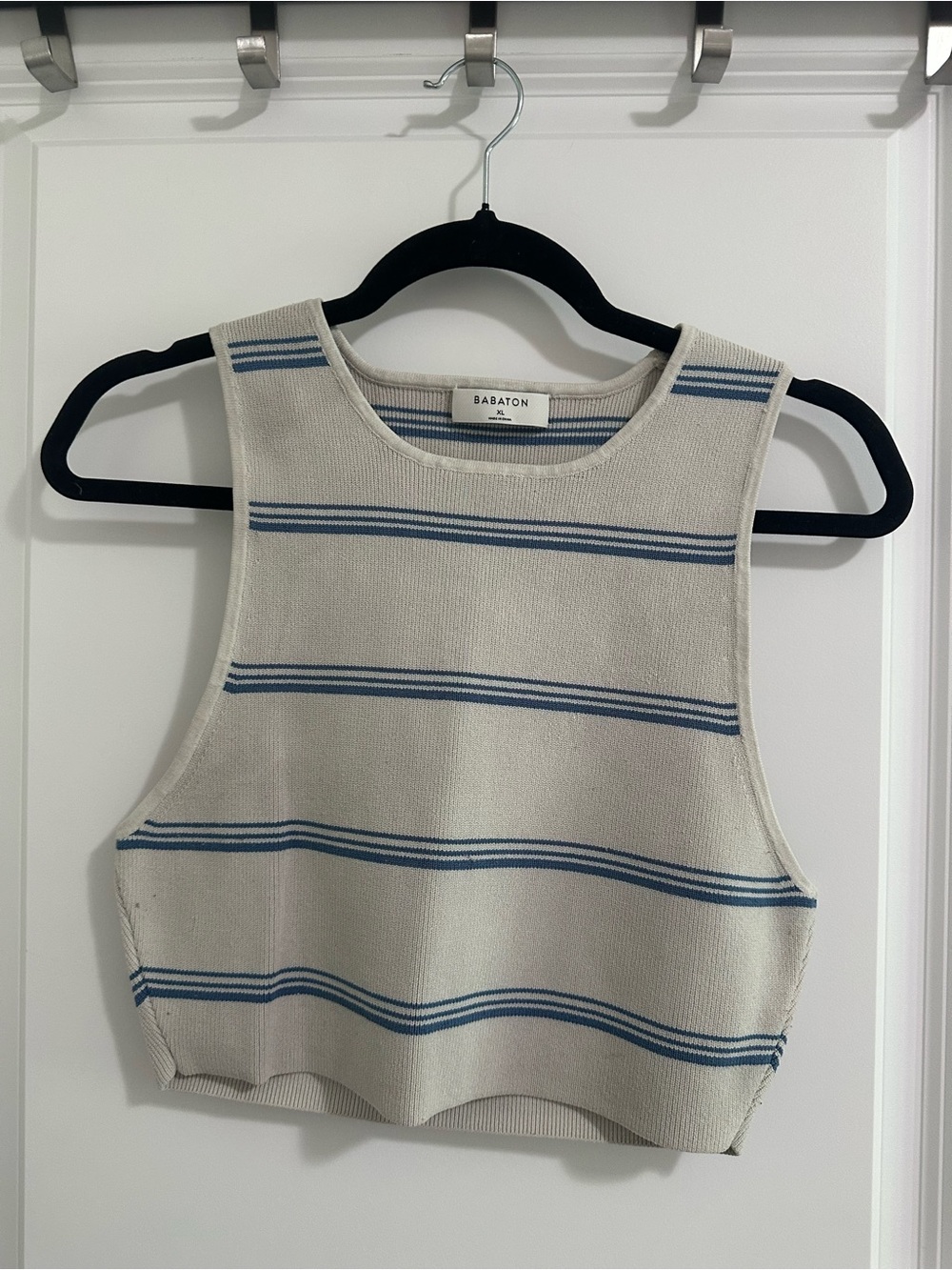 BABATON ARITZIA Light Grey and Blue Striped Knit Cropped Tank